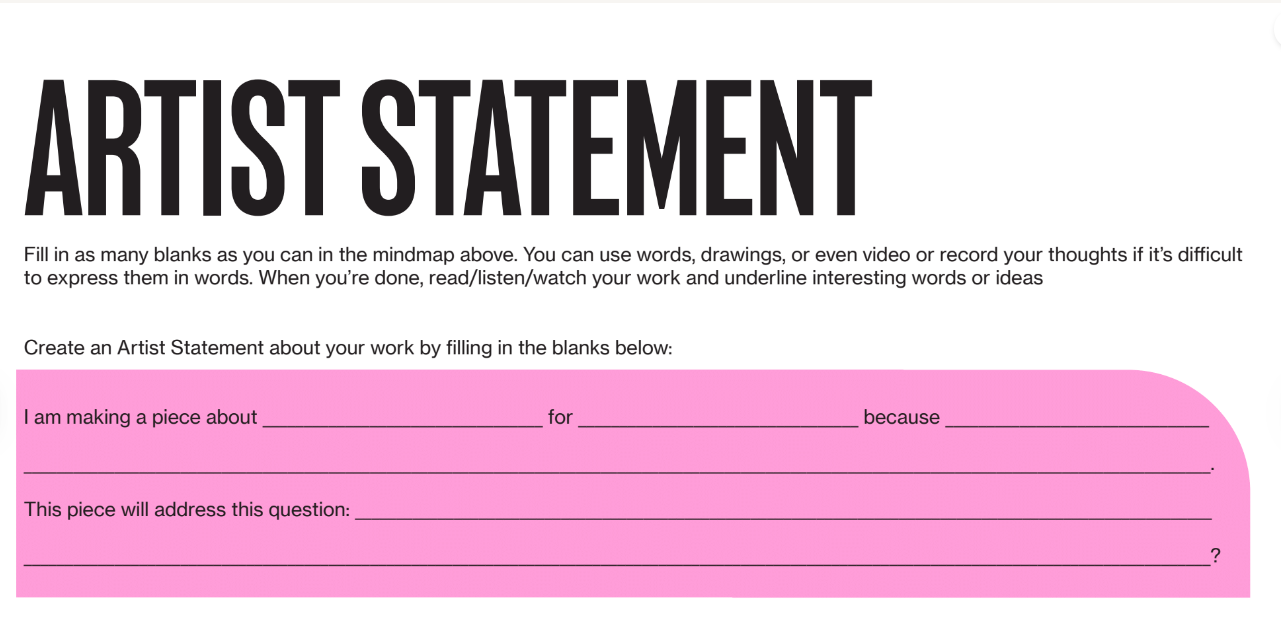 An artist statement template with a pink background.