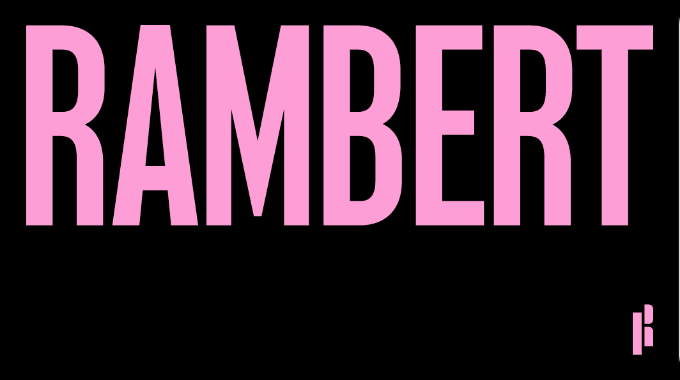 A pink logo with the word rambert on it.