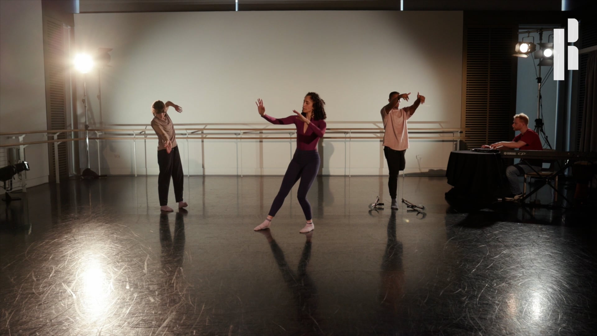 A group of dancers in a dance studio.