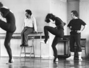 Frames, Pulses and Interruptions (Flier, 1977): composer Harrison Birtwistle (second from left) and choreographer Jaap Flier (right) watch a rehearsal, 1977. Photo © Alan Cunliffe. RDC/PD/01/241/1