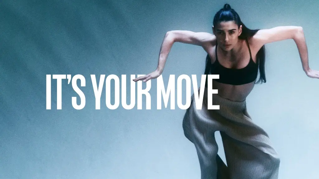 A person in athletic wear strikes a dynamic pose with the words "It's Your Move" displayed prominently.