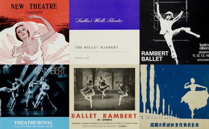 A collection of six vintage ballet posters featuring different performances by various ballet companies, including The Ballet Rambert, New Theatre Cardiff, and Sadler's Wells Theatre.