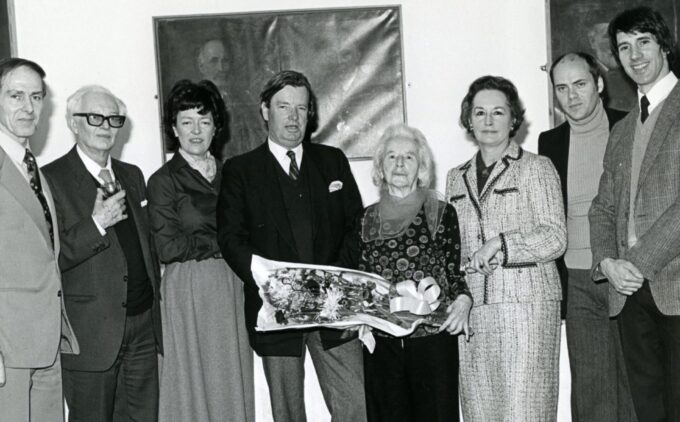 Marie Rambert and Charles Worthington (center) with John Kane, David Ellis, Colette Clark, Brigitte Kelly, Gary Sherwood and Robert North.